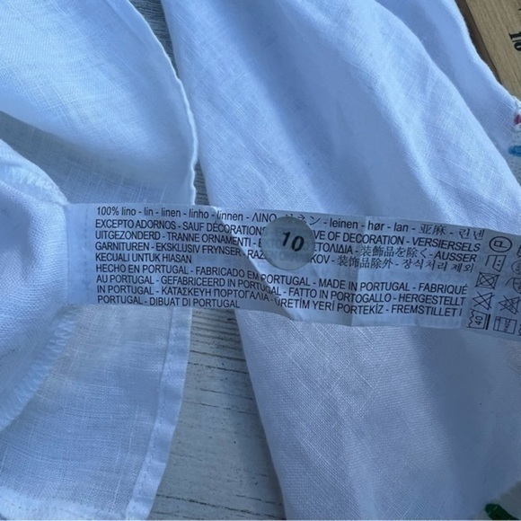 Zara Linen‎ Top Size Medium Womens Off Shoulder Blouse Bohemian Fringe Hem - Picture 7 of 11